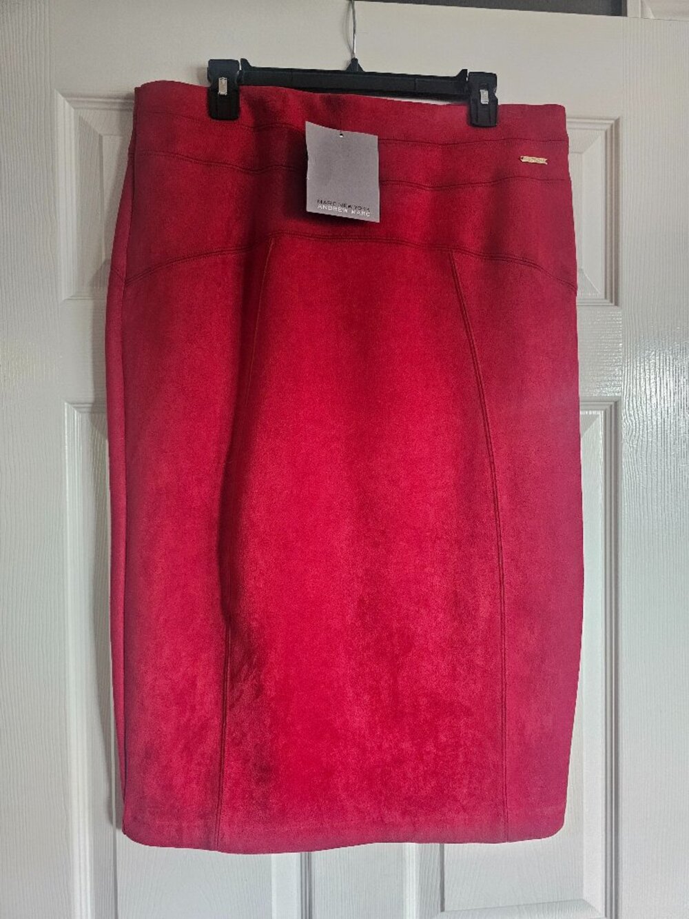 Marc New York by Andrew Marc Faux Suede Pencil Skirt | Size Large | Red | NWT
